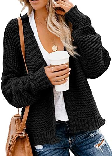 Dokotoo Womens Open Front Long Sleeve Chunky Knit Cardigan Sweaters Loose Outwear Coat