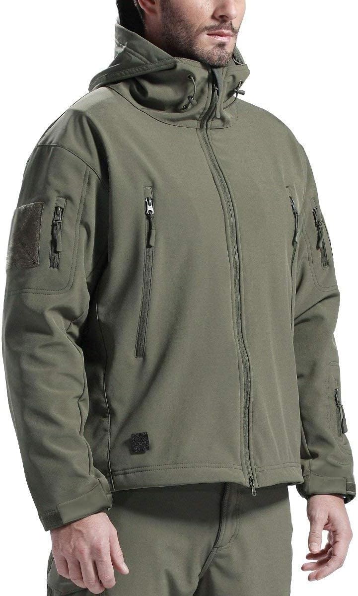 FREE SOLDIER Men’s Outdoor Waterproof Soft Shell Hooded Military Tactical Jacket (Green XX-Large/US)