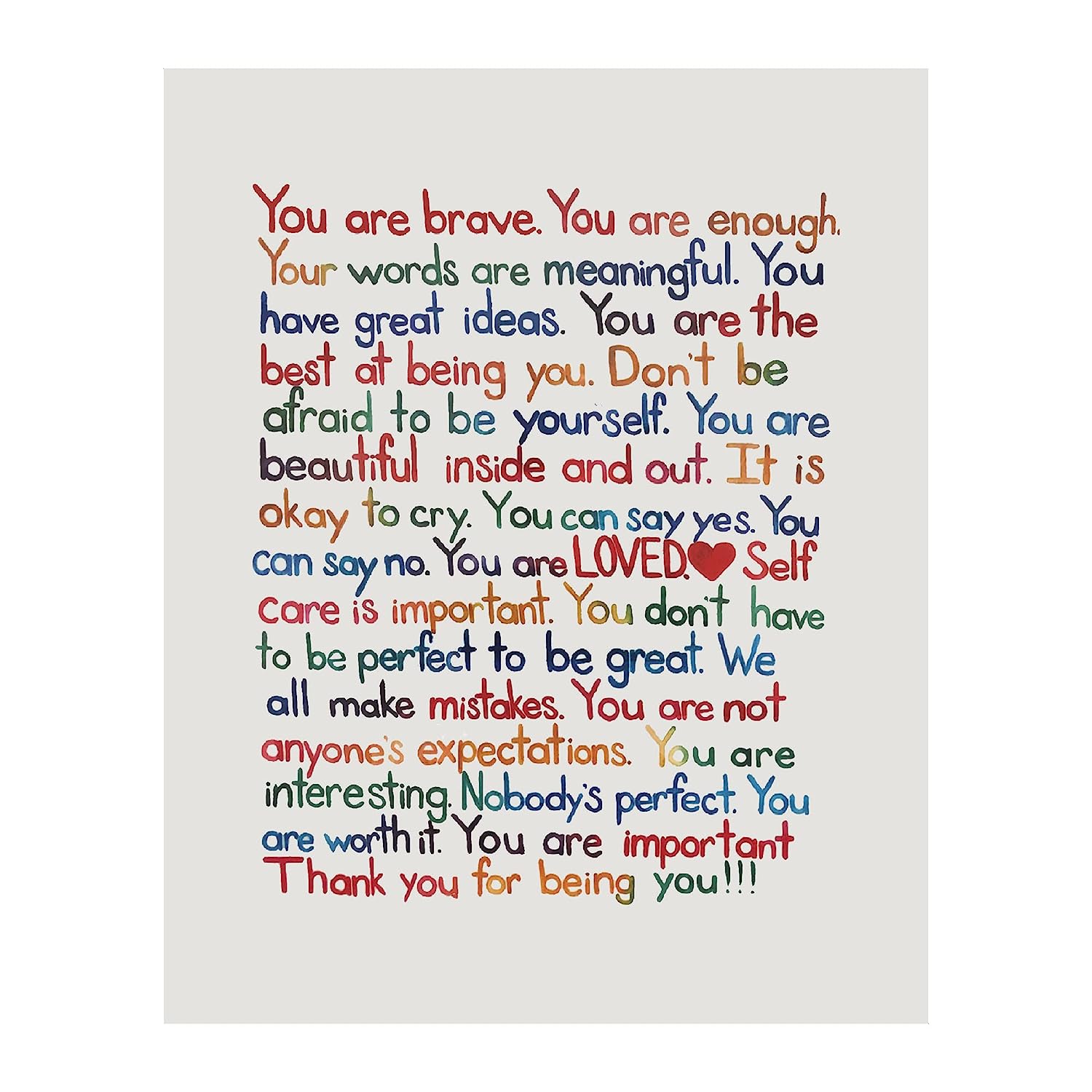 "You Are Enough-Loved-Important"- Inspirational Wall Art Print- 8 x 10" Ready to Frame. Motivational Wall Art-Home Décor- Office Décor. Perfect For Building Confidence in Children, Friends & Graduates