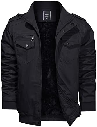 HIJEWE Men’s Winter Military Jacket Cotton Thicken Multi-Pocket Bomber Field Outwear Fleece Cargo Jackets Casual Coat