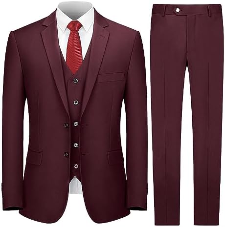 Cooper & Nelson 3 Piece Mens Suit Set, 2 Button Slim Fit Suit for Men, Solid Jacket, Vest, Pants and Tie