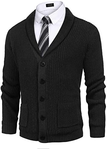 COOFANDY Men’s Shawl Collar Cardigan Sweater Slim Fit Cable Knit Button up Sweater with Pockets