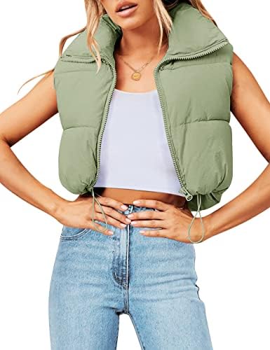 MEROKEETY Women’s Crop Puffer Vest Lightweight Stand Collar Sleeveless Zip Up Padded Gilet Coat