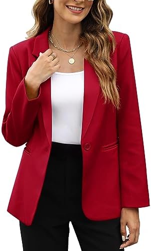 Sucolan Blazer Jackets for Women Open Front One Button Suit Blazer Long Sleeve Work Office Sport Coat with Pockets