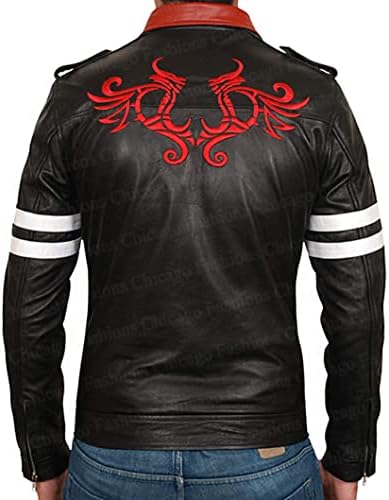 CHICAGO-FASHIONS Alex Mercer Black Leather Jacket – Proto Game Biker Type Embroidered Dragon Leather Jacket for Men