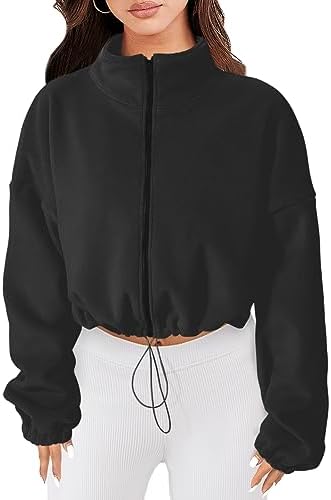 ANRABESS Women’s Full Zip Jacket Oversized Fleece Crop Sweatshirts Long Sleeve Workout Sherpa Coat 2023 Fall Outfits