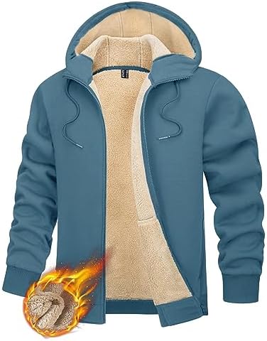 TACVASEN Men’s Hoodie Sweatshirt Winter Full Zip Heavyweight Fleece Sherpa Lined Warm Jacket Windproof Work Casual Coat