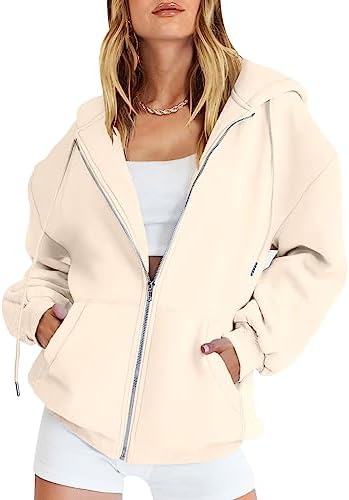 Caracilia Women’s Zip Up Hoodies Teen Girls Oversized Sweatshirt Y2K Clothing Cute Fall Casual Drawstring Jacket with Pockets