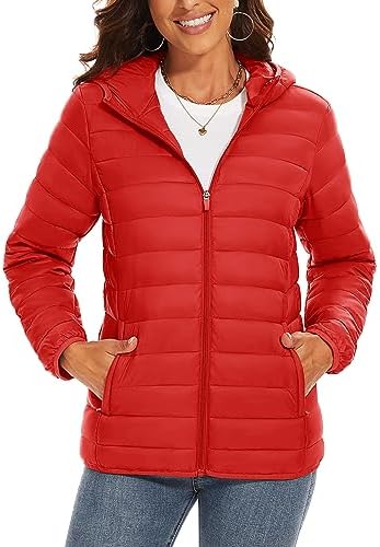 TACVASEN Women’s Lightweight Puffer Jacket with Hood Pockets Quilted Padded Full-zip Water-Resistant Winter Coat