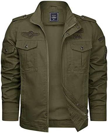 HIJEWE Men Military Jacket Casual Cotton Utility Coat Spring Falls Durable Army Cargo Bomber Stand Collar Multi-Pocket Jacket
