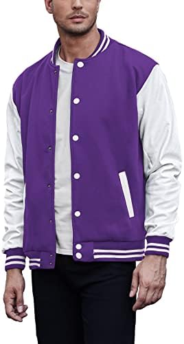 COOFANDY Mens Fashion Varsity Jackets Leather Sleeve Slim Fit College Baseball Letterman Bomber Coat