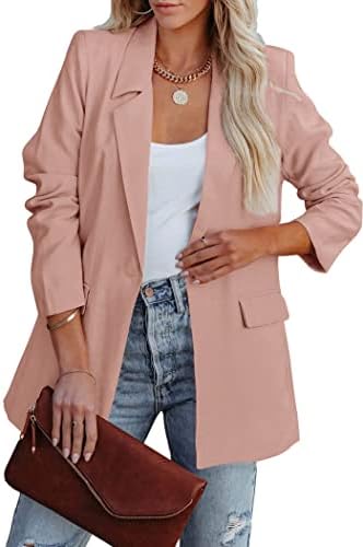 PRETTYGARDEN Women’s Casual Blazers Long Sleeve Open Front Button Work Office Blazer Jackets with Pockets