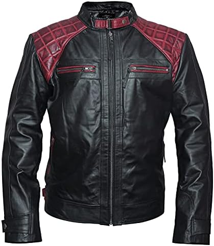 Mens Quilted Vintage Leather Jacket Motorcycle Mens Black Casual Leather Jacket