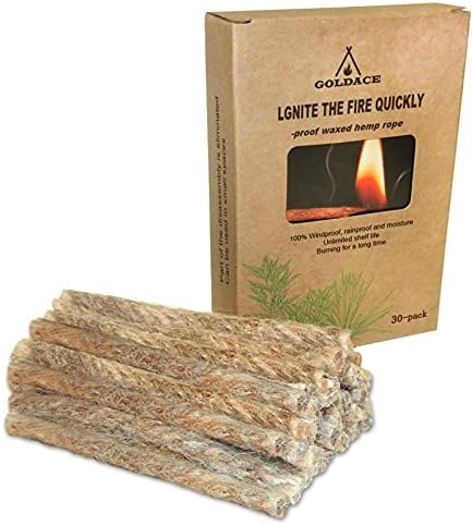 GOLDACE100% Windproof, Rainproof and Moisture- Emergency Survival Tool Kits| Long-Lasting Fire Starters for Campfires| Camping Cooking Kindling Tinder| fire Rope Hemp core| Unlimited Shelf Life