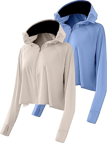 Hercicy 2 Pcs Cooling UV Protection Clothing Sun Protection Hoodie Jacket Full Zip Sun Block Clothing for Women Fit Size S-XL