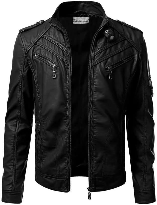 DECIMAL Men’s Black Genuine Lambskin Leather Biker Jacket VINTAGE REAL MOTORCYCLE JACKETS FOR MEN