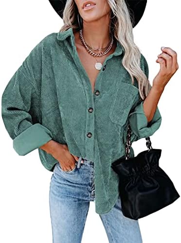 ZOLUCKY Women’s Casual Plus Size Shacket Jacket Long Sleeve Button Down Shirts Blouses Tops