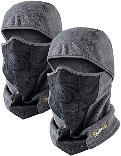 AstroAI Balaclava Ski Mask 2 Pack Winter Fleece Thermal Face Mask Cover for Men Women Warmer Windproof Breathable, Cold Weather Gear for Skiing, Outdoor Work, Riding Motorcycle & Snowboarding, Gray