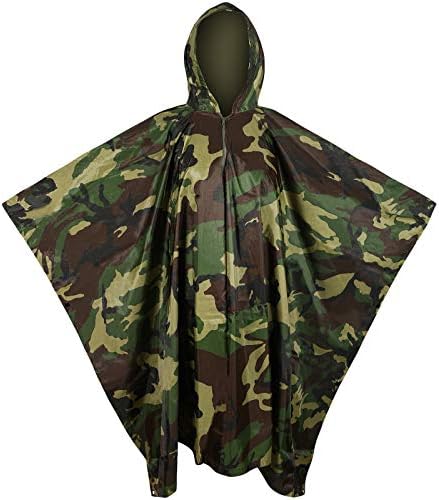 Tongcamo Camouflage Rain Poncho Waterproof 210T Ripstop Hooded Raincoat for Hunting Camping Marine Tent Shelter
