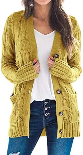 ZESICA Women’s 2023 Fall Casual Long Sleeve Button Down Open Front Cable Knit Cardigan Sweater Coat