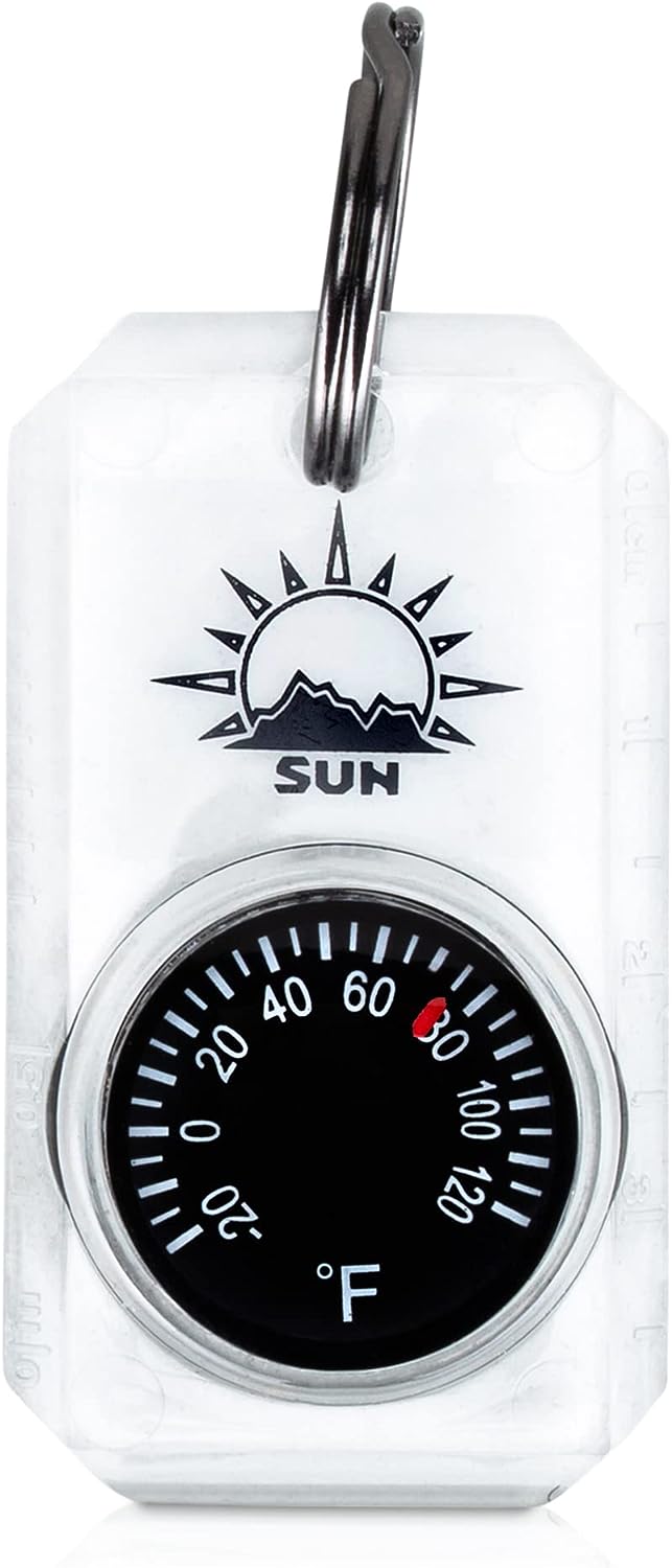 Sun Company MiniThermometer – Zipper Pull Mini Dial Thermometer with Split Ring | Easy-to-Read Outdoor Keychain Temperature Gauge for Jacket, Parka, or Backpack