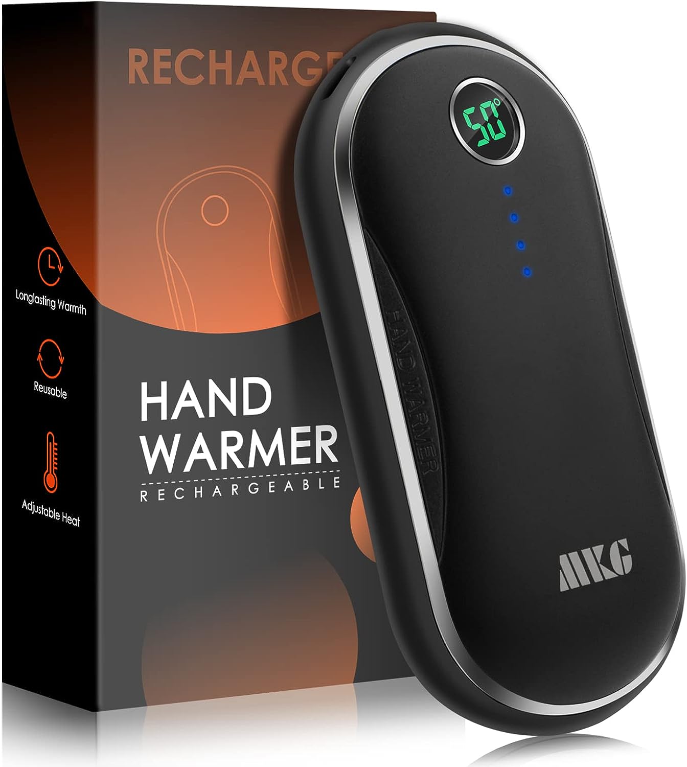 Hand Warmer Rechargeable, MKG 10000mAh Electric Handwarmers, 15 Hours Long Lasting and 3 Levels Quick Heating with Digital Display, Portable Pocket Hand Heater & Power Bank for Outdoor, Winter Gift