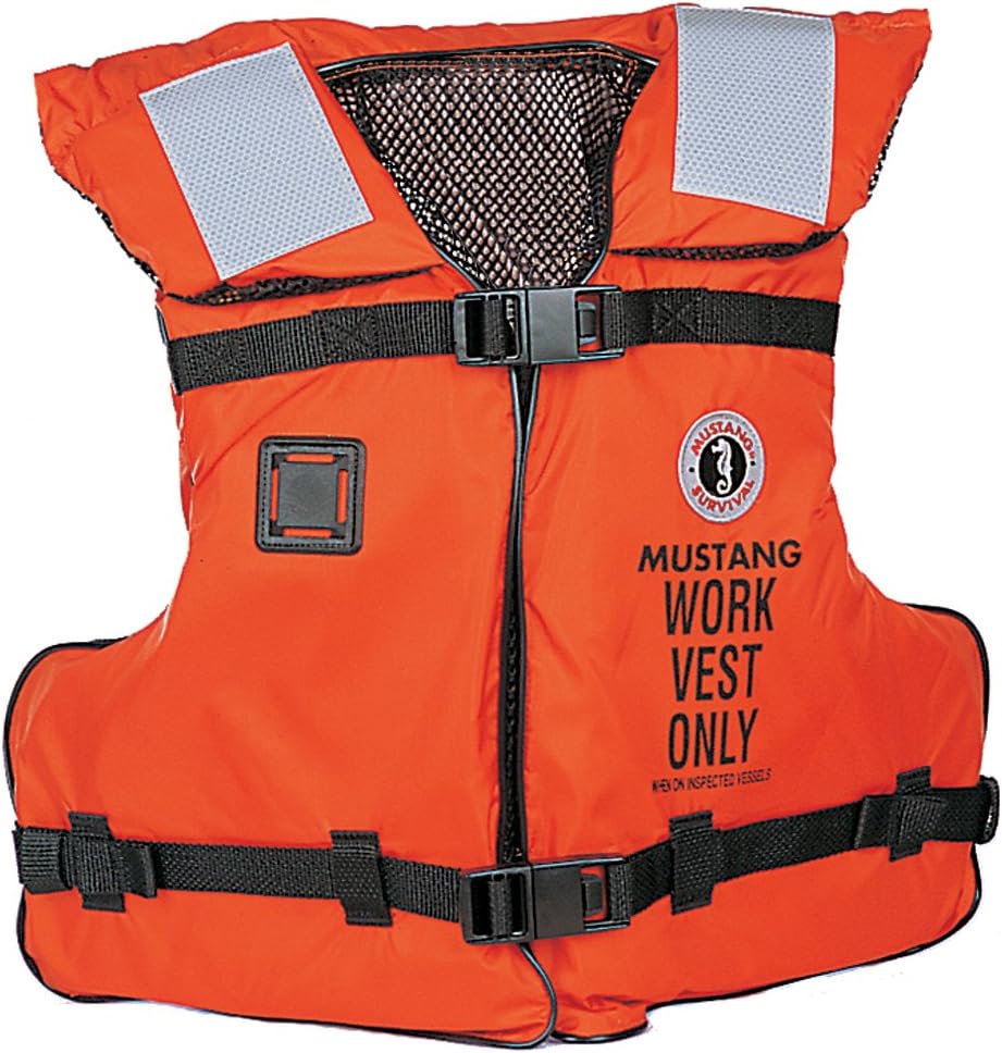 Mustang Survival – Work Vest with Solas Reflective Tape (Orange – One Size) – USCG Approved, Solas reflectivity, Fast tab Attachment, mesh Lining, Side Adjustment