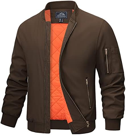 MAGCOMSEN Men’s Bomber Jacket Fall Winter Warm Jackets Full Zip Padded Coats Thicken Windproof Outwear with Zipper Pockets