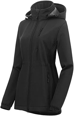 Chrisuno Women’s Lightweight Long Softshell Fleece Lined Jacket Anorak Raincoat With Removable Hood