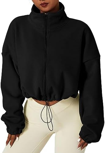 Meyhad Womens Warm Cropped Fleece Jacket Zip up Long Sleeve Soft Sherpa Short Coat