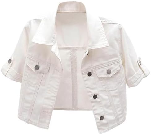 Women’s Button-Tab Sleeve Cropped Denim Jacket Light Washed Short Jean Jacket Y2K Trucker Coat Button Down Waistcoats