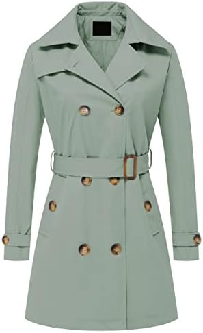 Chrisuno Women’s Double Breasted Trench Coats Mid-Length Belted Overcoat Long Dress Jacket with Detachable Hood
