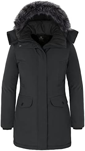 Wantdo Women’s Long Winter Coat Thick Puffer Jacket Faux Fur Hooded Parka Jacket