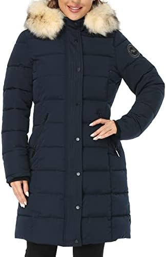 PUREMSX Women’s Winter Parka Vegan Down Thick Quilted Jacket Overcoat with Fur Hood