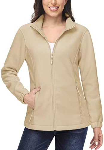 MAGCOMSEN Women’s Fleece Jacket Zip Up Coat Lightweight Soft Warm Long Sleeve Jackets with Pockets for Winter