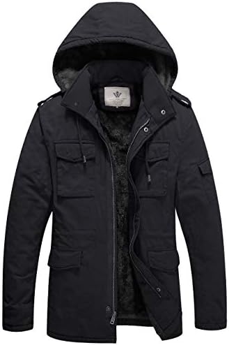 WenVen Men’s Winter Military Thicken Parka Jacket Warm Coat with Removable Hood