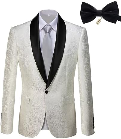 Mens Floral Tuxedo Jacket Paisley Slim Fit Shawl Lapel Suit Blazer Jacket for Dinner Prom Party Wedding