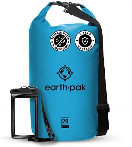 Earth Pak Waterproof Dry Bag – Roll Top Waterproof Backpack Sack Keeps Gear Dry for Kayaking, Beach, Rafting, Boating, Hiking, Camping and Fishing with Waterproof Phone Case