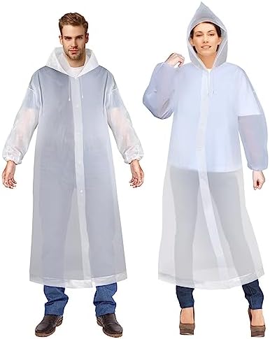 R2Depot Rain Coats for Adults Reusable – 2 Pack EVA Waterproof Rain Ponchos with Hood for Men Women
