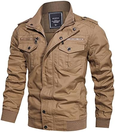 HIJEWE Men Military Jacket Casual Cotton Utility Coat Spring Falls Durable Army Cargo Bomber Stand Collar Multi-Pocket Jacket