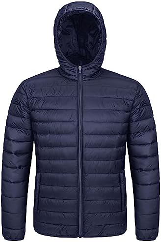 MAGCOMSEN Men’s Lightweight Puffer Jacket Hooded Full Zip Water-Resistant Quilted Lined Winter Coats