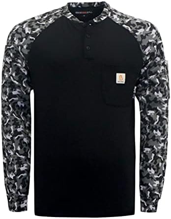 BOCOMAL FR Shirts Flame Resistant Henley Printed and Camo Two Tone 7oz Men’s Fire Retardant Work Shirts