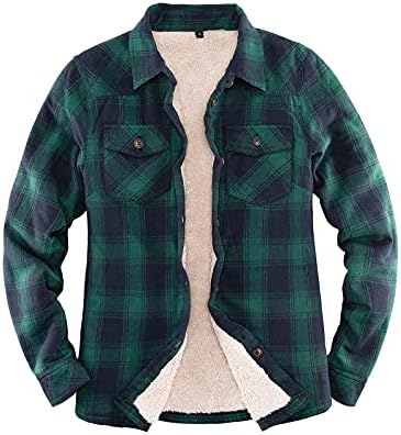 ThCreasa Womens Sherpa Lined Flannel Jacket with Hand Pockets, Plaid Button Down Fuzzy Shirt Jackets