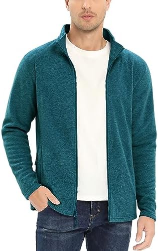 MAGCOMSEN Men’s Full Zip Fleece Jacket Lightweight Stand Collar Jackets Soft Warm Windproof Casual Coats with Zipper Pockets