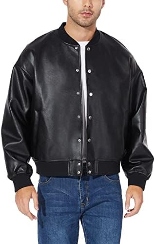 Fahsyee Leather Jackets for Men, Faux Bomber Jacket Men Motorcycle Lapel Asymmetric Zip-Up Blet Slim Fit Biker Coat