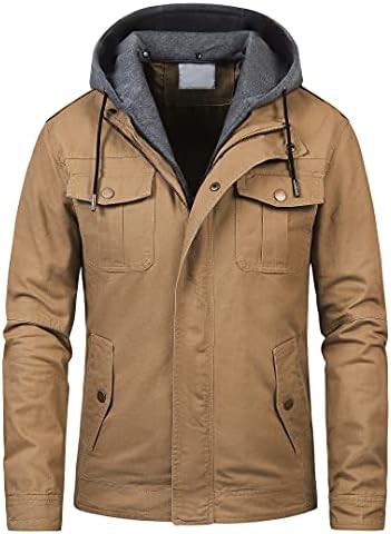 Pursky Men’s Military Jacket Casual Washed Cotton Hooded Canvas Coat Fall Coat