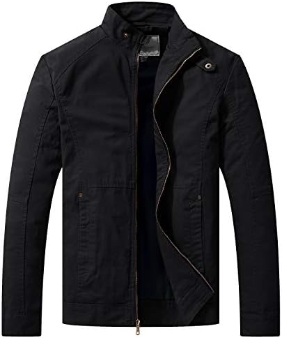 WenVen Men’s Casual Lightweight Military Jacket Cotton Zip up Outerwear Coat
