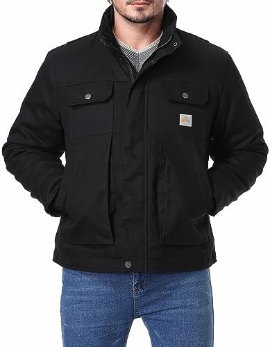 MOERDENG Men’s Full Swing Relaxed Fit Coat Quilted Flannel Lined Active Jacket Waterproof Cotton Duck Workwear