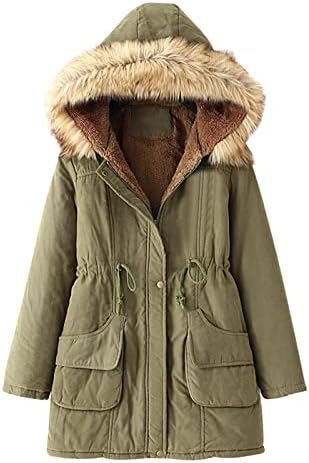 Women’s Mid-Length Parka Jackets Thick Warm Outerwear Fleece Zip Up Puffer Coats Plus Size Winter Coats Plush Collar