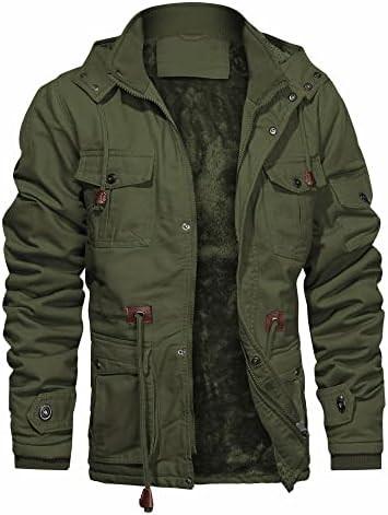 CHEXPEL Men’s Thick Winter Jackets with Hood Fleece Lining Cotton Military Jackets Work Jackets with Cargo Pockets